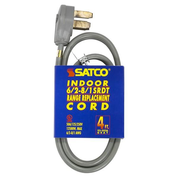 4 Foot, 3 Wire Heavy Duty Replacement Range Cord - 6-2 - 8-1 SRDT Gray Flat - Indoor Use Only - 50A/125V-250V - 12500W