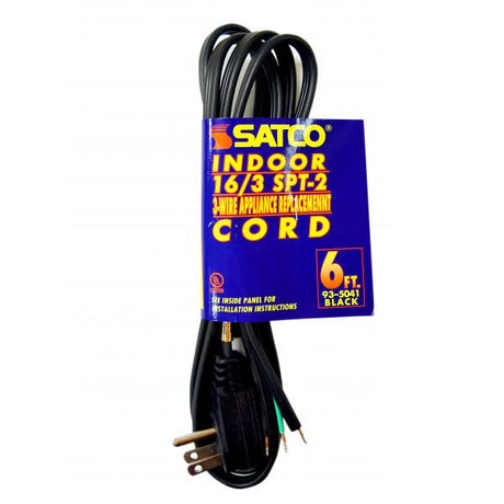 6 Foot - 3 Wire Power Supply Angle Pigtail Cord - 16-3 SPT-2 - 13A-125V - 1625W - Indoor Use Only