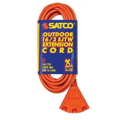 25 Foot - 3 Wire - 3 Fan Outlet Extension Cord - 16-3 SJT Orange - 13A-125V - 1625W