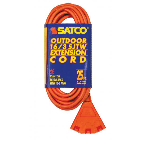 25 Foot - 3 Wire - 3 Fan Outlet Extension Cord - 16-3 SJT Orange - 13A-125V - 1625W