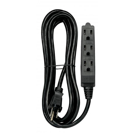 12 Foot, 3 Wire, 3 Outlet Indoor Banana Extension Cord - 16-3 SJT Black - 13A-125V - 1625W