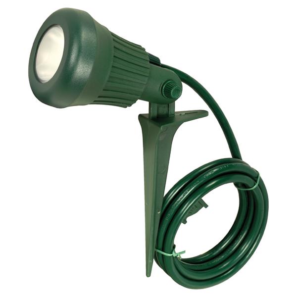 6 Foot 3.4watt 5 LED Plastic Flood Light With Ground Stake And Plug - Green Finish - For Outdoor Use - Head Pivots 180 Degrees