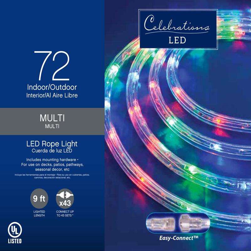 Celebrations LED Multicolored 72 ct Rope Christmas Lights 9 ft.