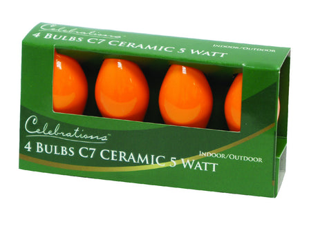 Celebrations Incandescent C7 Orange 4 ct Replacement Christmas Light Bulbs 0.08 ft.