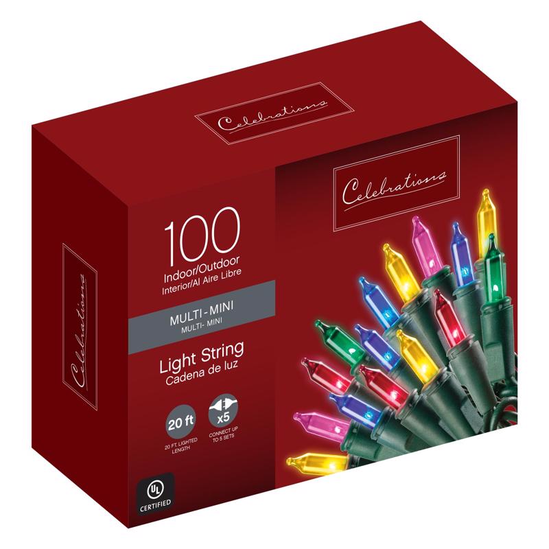 Celebrations Incandescent Mini Multicolored 100 ct String Christmas Lights 20 ft.