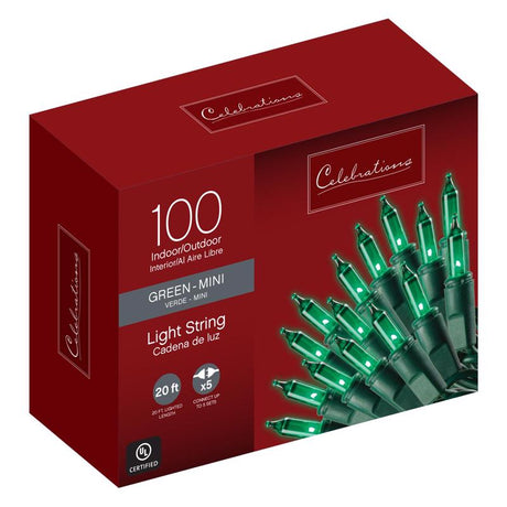 Celebrations Incandescent Mini Green 100 ct String Christmas Lights 20 ft.