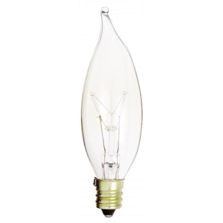 15 Watt CA8 Incandescent - Clear - 2500 Average rated hours - 95 Lumens - Candelabra base - 130 Volt