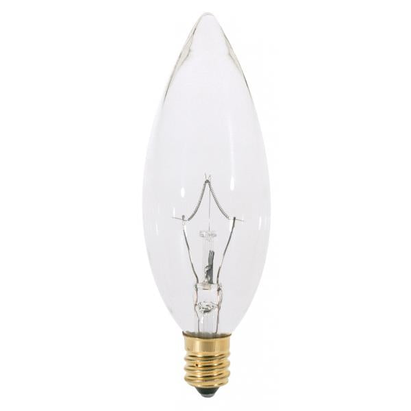 25 Watt BA9 1/2 Incandescent - Clear - 2500 Average rated hours - 193 Lumens - Candelabra base - 130 Volt