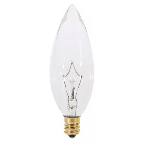 25 Watt BA9 1/2 Incandescent - Clear - 2500 Average rated hours - 193 Lumens - Candelabra base - 130 Volt