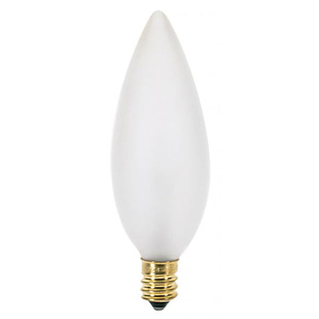25 Watt BA9 1/2 Incandescent - Frost - 2500 Average rated hours - 193 Lumens - Candelabra base - 130 Volt
