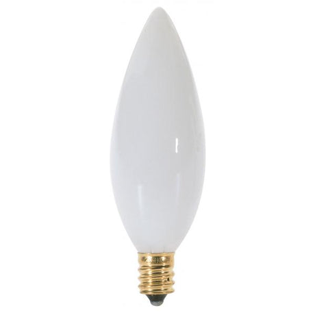 25 Watt BA9 1/2 Incandescent - Gloss White - 2500 Average rated hours - 163 Lumens - Candelabra base - 130 Volt