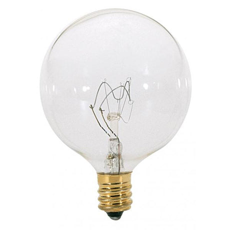 15 Watt G16 1/2 Incandescent - Clear - 2500 Average rated hours - 98 Lumens - Candelabra base - 130 Volt