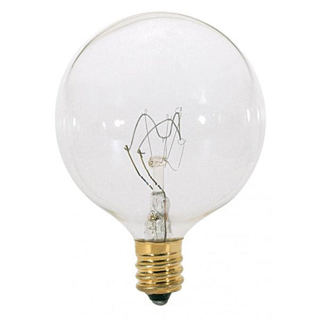 25 Watt G16 1/2 Incandescent - Clear - 2500 Average rated hours - 186 Lumens - Candelabra base - 130 Volt