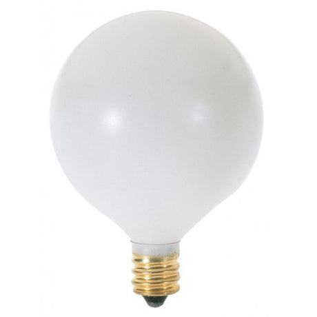 15 Watt G16 1/2 Incandescent - Satin White - 2500 Average rated hours - 83 Lumens - Candelabra base - 130 Volt
