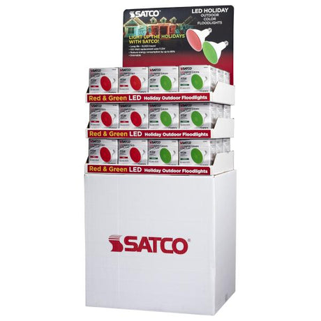 Display Unit Containing 36 total pieces - 18 pieces of S29480 11.5 Watt PAR38 LED in Red - 18 pieces of S29481 11.5 Watt PAR38 LED in Green
