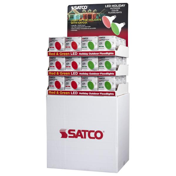 Display Unit Containing 36 total pieces - 18 pieces of S29480 11.5 Watt PAR38 LED in Red - 18 pieces of S29481 11.5 Watt PAR38 LED in Green