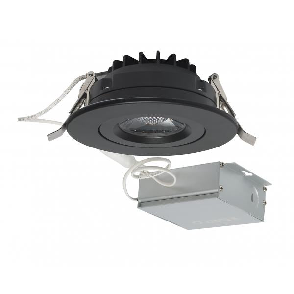 12 watt LED Direct Wire Downlight - Gimbaled - 4 inch - 3000K - 120 volt - Dimmable - Round - Remote Driver - Black