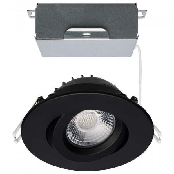 12 Watt LED Direct Wire Downlight - Gimbaled - 4 Inch - CCT Selectable - Round - Remote Driver - Black Finish - 850 Lumens - 120 Volt