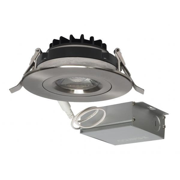 12 watt LED Direct Wire Downlight - Gimbaled - 4 inch - 3000K - 120 volt - Dimmable - Round - Remote Driver - Brushed Nickel