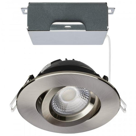 12 Watt LED Direct Wire Downlight - Gimbaled - 4 Inch - CCT Selectable - Round - Remote Driver - Brushed Nickel Finish - 850 Lumens - 120 Volt