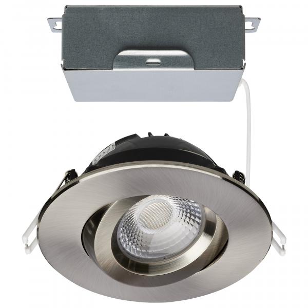 12 Watt LED Direct Wire Downlight - Gimbaled - 4 Inch - CCT Selectable - Round - Remote Driver - Brushed Nickel Finish - 850 Lumens - 120 Volt