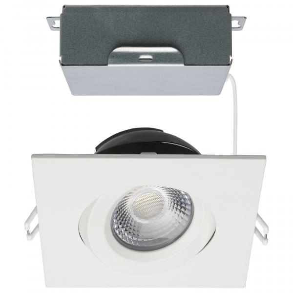 12 Watt LED Direct Wire Downlight - Gimbaled - 4 Inch - CCT Selectable - Square - Remote Driver - White Finish - 850 Lumens - 120 Volt