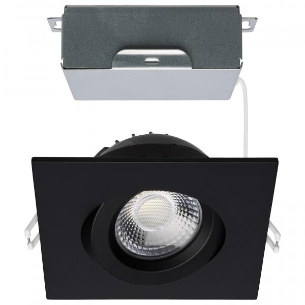 12 Watt LED Direct Wire Downlight - Gimbaled - 4 Inch - CCT Selectable - Square - Remote Driver - Black Finish - 850 Lumens - 120 Volt