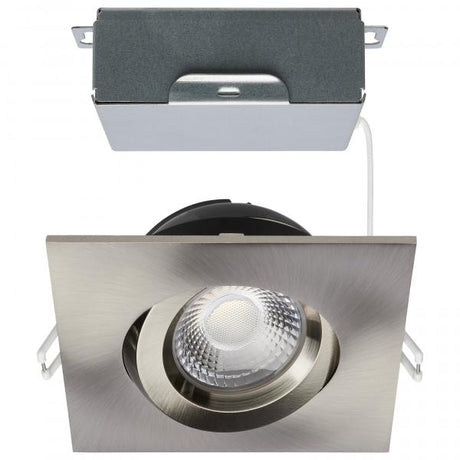 12 Watt LED Direct Wire Downlight - Gimbaled - 4 Inch - CCT Selectable - Square - Remote Driver - Brushed Nickel Finish - 850 Lumens - 120 Volt