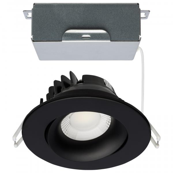 12 Watt LED Direct Wire Downlight - Gimbaled - 3.5 Inch - CCT Selectable - Round - Remote Driver - Black Finish - 840 Lumens - 120 Volt