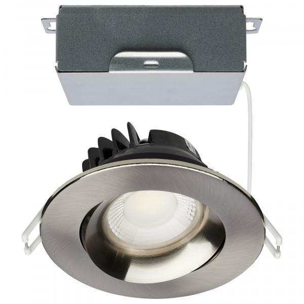 12 Watt LED Direct Wire Downlight - Gimbaled - 3.5 Inch - CCT Selectable - Round - Remote Driver - Brushed Nickel Finish - 840 Lumens - 120 Volt