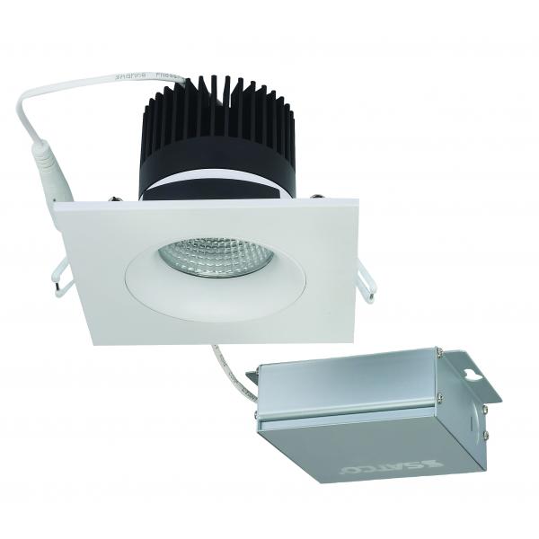 12 watt LED Direct Wire Downlight - Gimbaled - 3.5 inch - 3000K - 120 volt - Dimmable - Square - Remote Driver - White