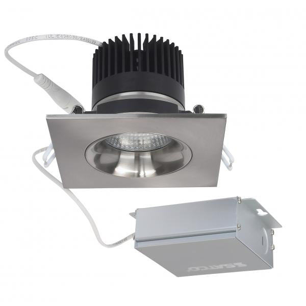 12 watt LED Direct Wire Downlight - Gimbaled - 3.5 inch - 3000K - 120 volt - Dimmable - Square - Remote Driver - Brushed Nickel