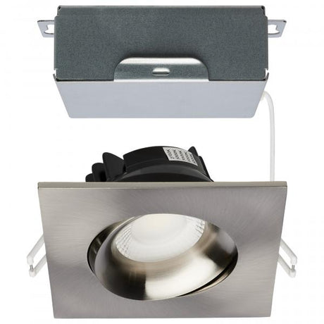 12 Watt LED Direct Wire Downlight - Gimbaled - 3.5 Inch - CCT Selectable - Square - Remote Driver - Brushed Nickel Finish - 840 Lumens - 120 Volt