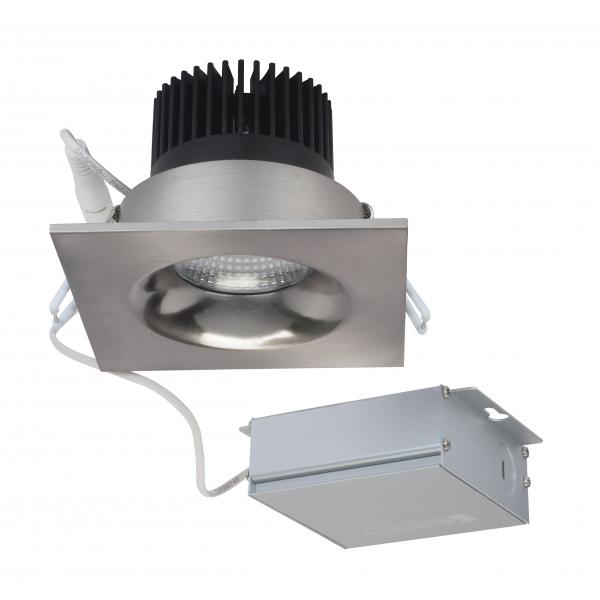 12 watt LED Direct Wire Downlight - 3.5 inch - 3000K - 120 volt - Dimmable - Square - Remote Driver - Brushed Nickel