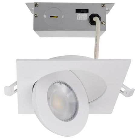 9 Watt - CCT Selectable - LED Direct Wire Downlight - Gimbaled - 4 Inch Square - Remote Driver - White