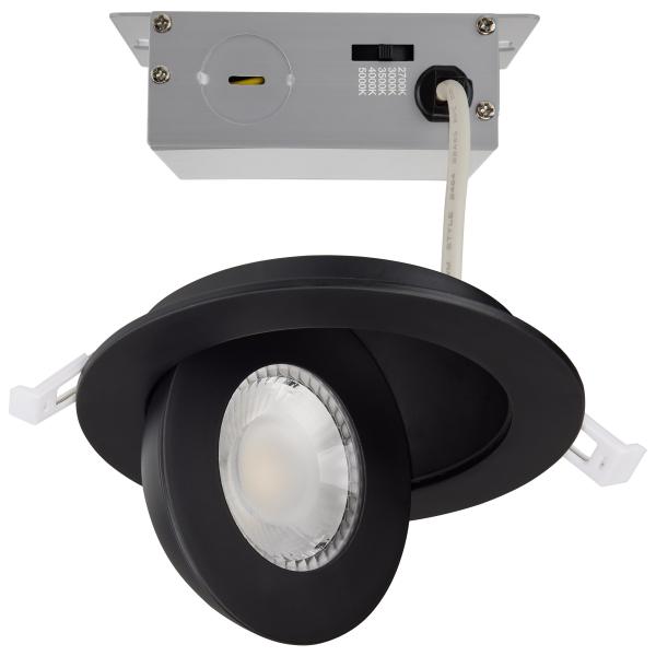 9 Watt - CCT Selectable - LED Direct Wire Downlight - Gimbaled - 4 Inch Round - Remote Driver - Black