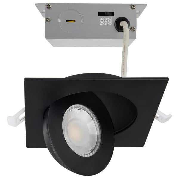 9 Watt - CCT Selectable - LED Direct Wire Downlight - Gimbaled - 4 Inch Square - Remote Driver - Black