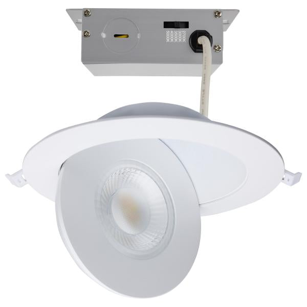 15 Watt - CCT Selectable - LED Direct Wire Downlight - Gimbaled - 6 Inch Round - Remote Driver - White