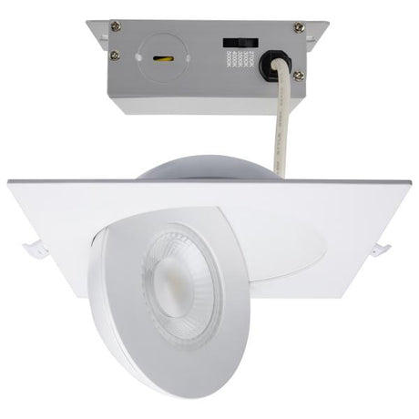 15 Watt - CCT Selectable - LED Direct Wire Downlight - Gimbaled - 6 Inch Square - Remote Driver - White