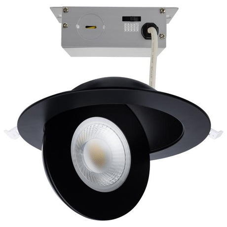 15 Watt - CCT Selectable - LED Direct Wire Downlight - Gimbaled - 6 Inch Round - Remote Driver - Black