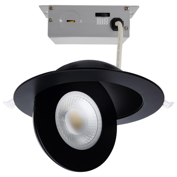 15 Watt - CCT Selectable - LED Direct Wire Downlight - Gimbaled - 6 Inch Round - Remote Driver - Black