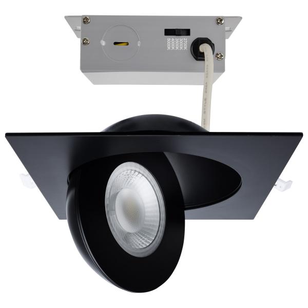 15 Watt - CCT Selectable - LED Direct Wire Downlight - Gimbaled - 6 Inch Square - Remote Driver - Black