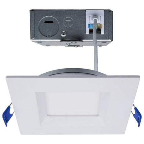 12 Watt LED Low Profile Regress Baffle Downlight - 4 Inch - Remote Driver - CCT Selectable - Square Shape - White Finish - 120 Volt