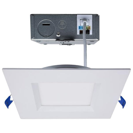 15 Watt LED Low Profile Regress Baffle Downlight - 6 Inch - Remote Driver - CCT Selectable - Square Shape - White Finish - 120 Volt