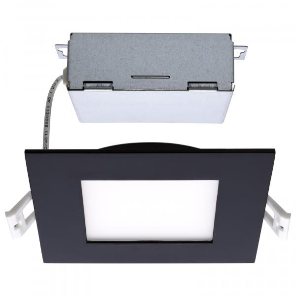 10 Watt - LED Direct Wire Downlight - Edge-lit - 4 inch - CCT Selectable - 120 volt - Dimmable - Square - Remote Driver - Black Finish