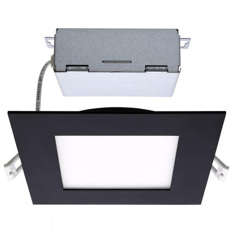 12 Watt - LED Direct Wire Downlight - Edge-lit - 6 inch - CCT Selectable - 120 volt - Dimmable - Square - Remote Driver - Black Finish