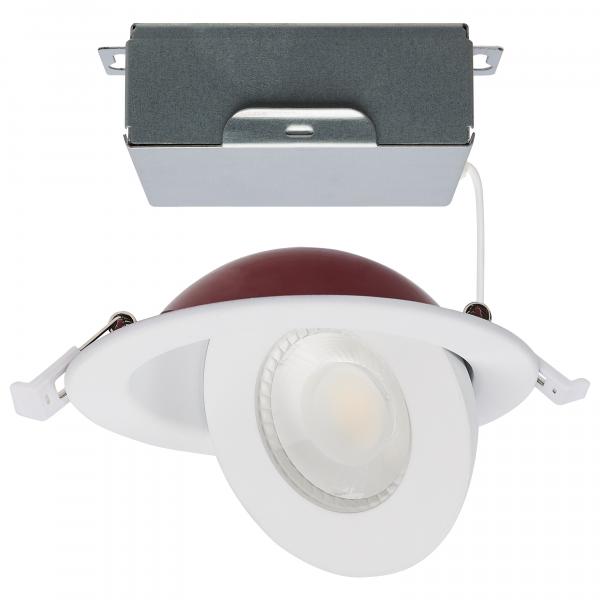 9 Watt LED - Fire Rated - 4 Inch Direct Wire Directional Downlight - Round Shape - White Finish - CCT Selectable - Dimmable - 120 Volts