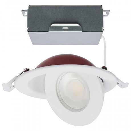 9 Watt LED - Fire Rated - 4 Inch Direct Wire Directional Downlight - Round Shape - White Finish - CCT Selectable - Dimmable - 120 Volts