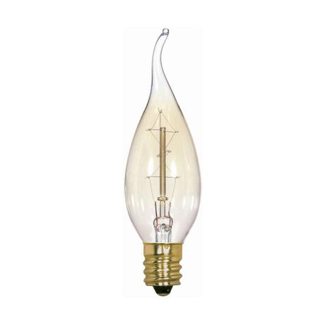 25 Watt CA8 Incandescent - Clear - 3000 Average rated hours - 100 Lumens - Candelabra base - 120 Volt