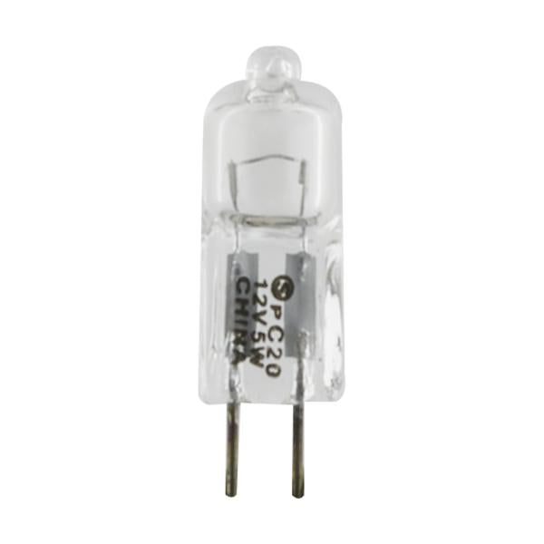 5 Watt - Halogen - T3 - Clear - 2000 Average rated hours - 50 Lumens - Bi Pin G4 base - 12 Volt